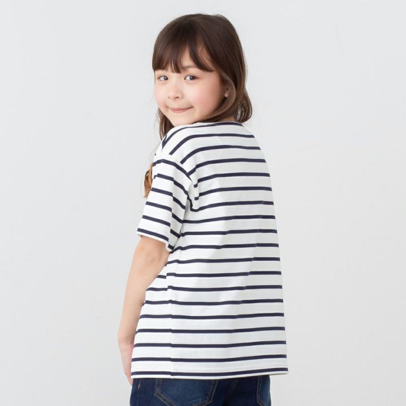 NAVY バスクボーダー半袖Tシャツ キッズ メール便 対応商品商品画像-6