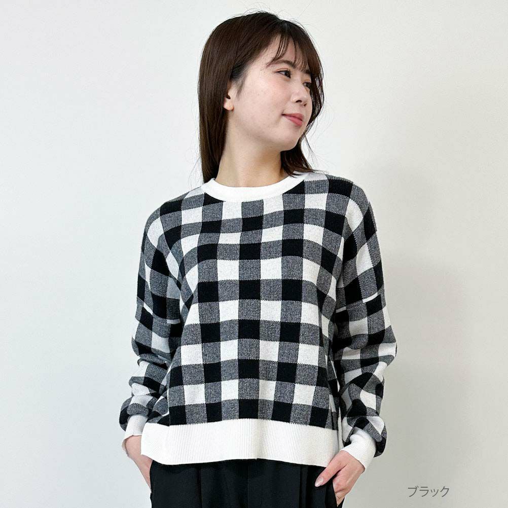 GOOD CREW ジャガードギンガムチェックニットプルオーバー レディース