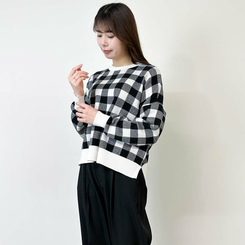 GOOD CREW ジャガードギンガムチェックニットプルオーバー レディース
