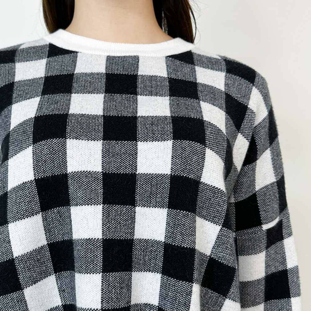 GOOD CREW ジャガードギンガムチェックニットプルオーバー レディース