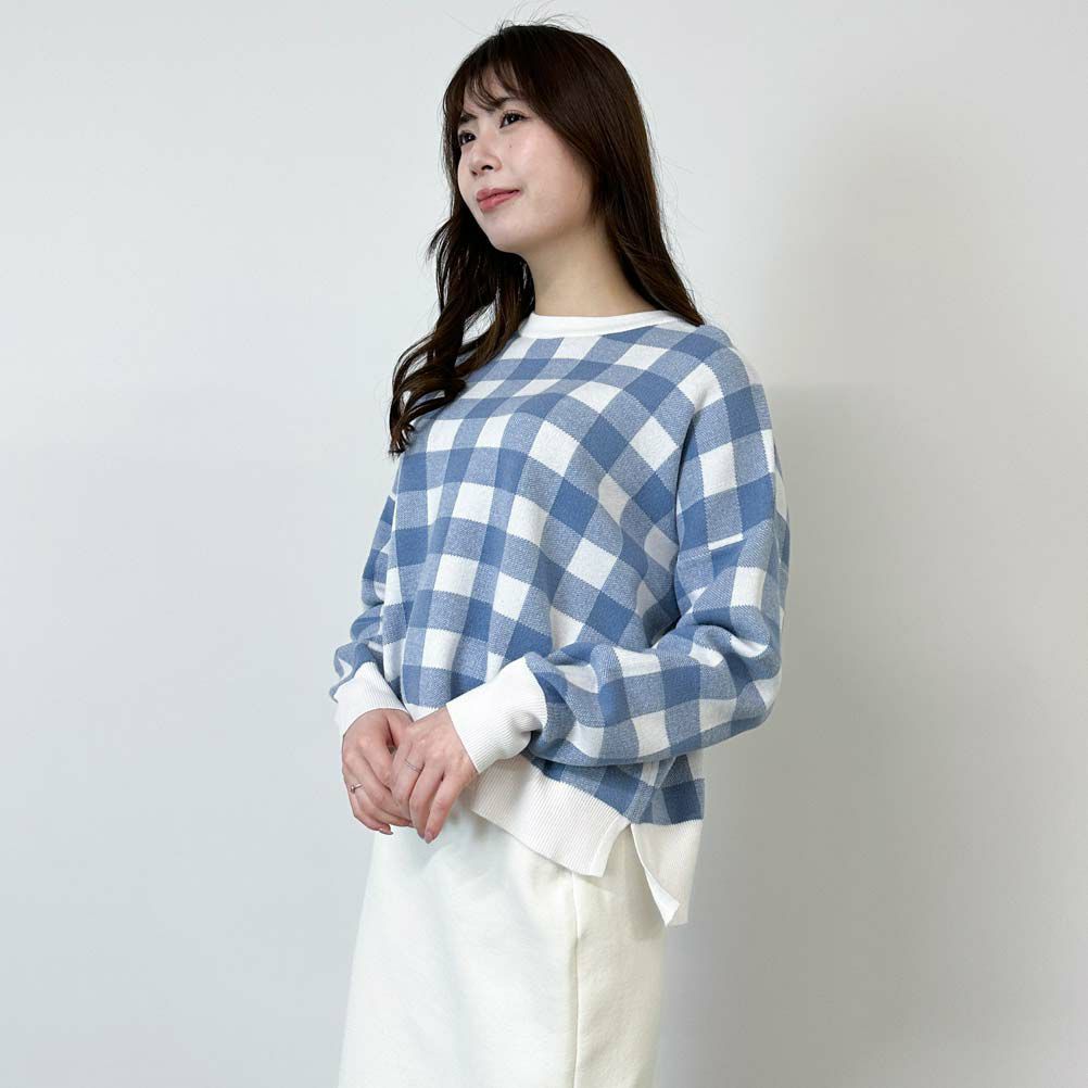 GOOD CREW ジャガードギンガムチェックニットプルオーバー レディース
