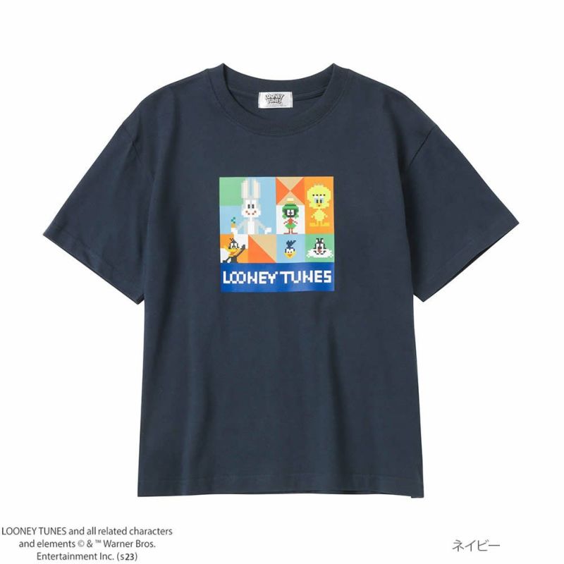 LOONEY TUNES ルーニー・テューンズ 長袖シャツ 刺繍 ワンポイント ボックス キャラクター ネイビー (メンズ M)   O2802