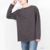 NAVY ボーダーボートネックロングスリーブTシャツ メンズ