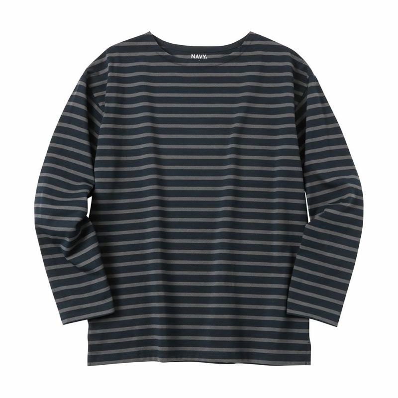 NAVY ボーダーボートネックロングスリーブTシャツ メンズ