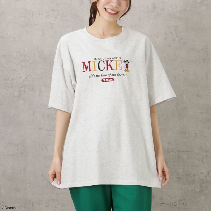 Disney ミッキーマウス ロゴ刺繍Tシャツ レディース