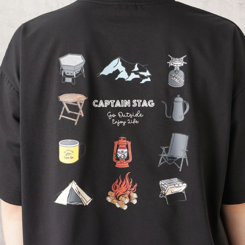 CAPTAIN STAG ポンチ素材 バックギアショートスリーブTシャツ メンズ