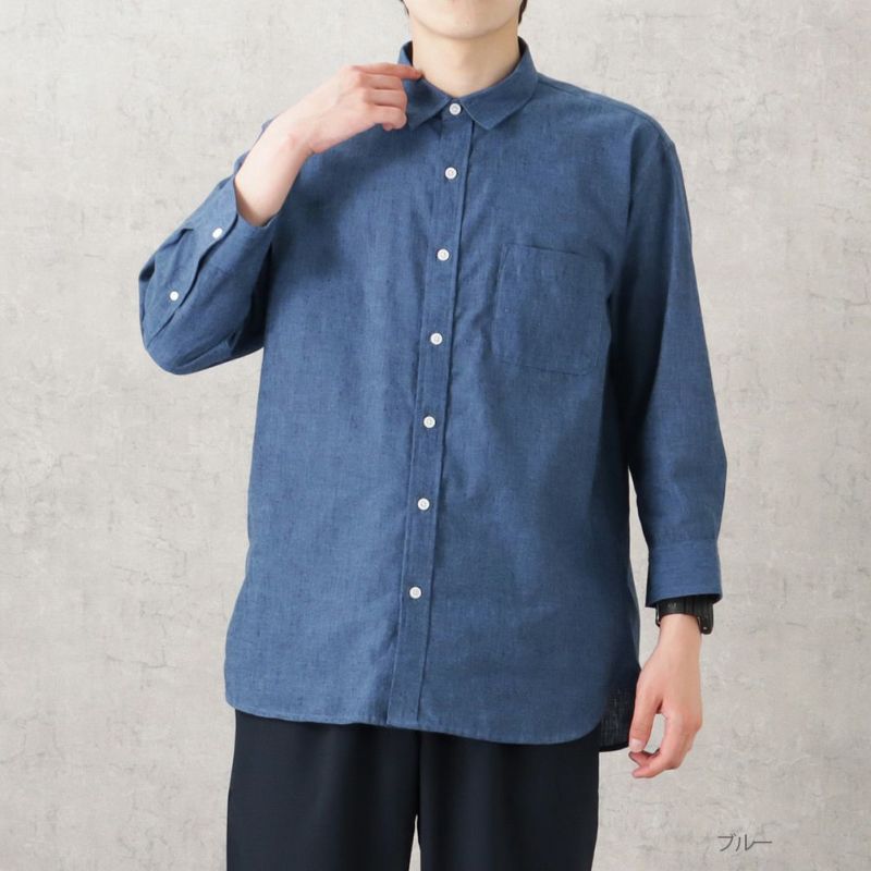 [期間限定価格]NAVY SOLOTEX(R)使用 リネンブレンド7分袖シャツ メンズ商品画像-1