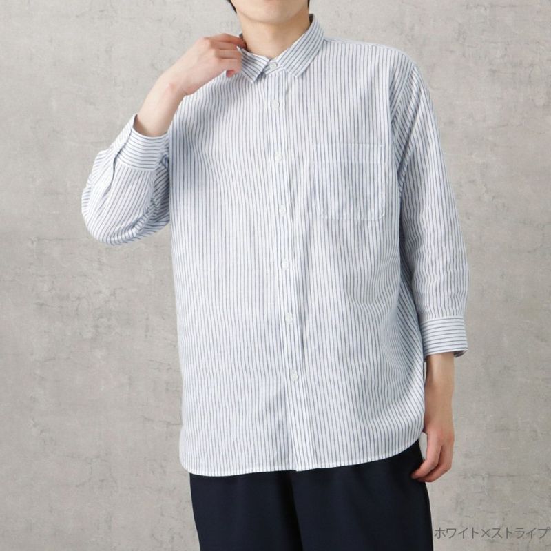 NAVY SOLOTEX(R)使用 リネンブレンド7分袖シャツ メンズ商品画像-2