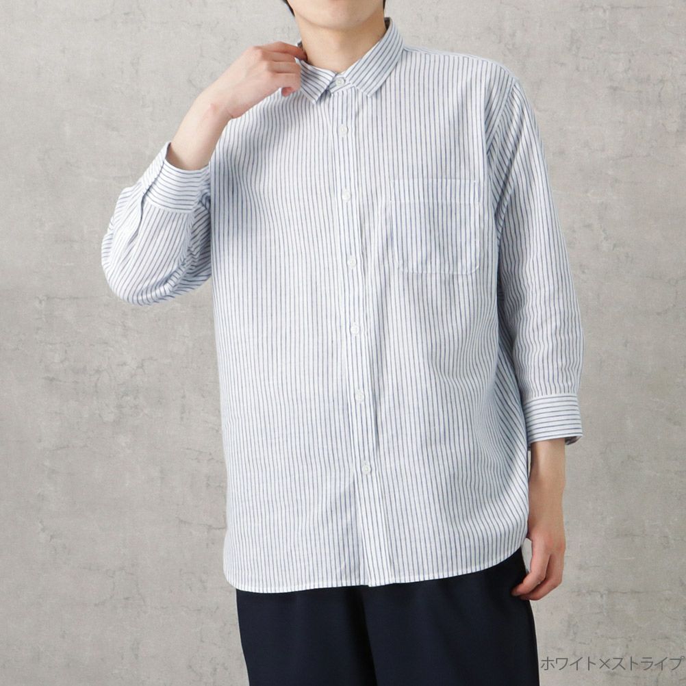 [期間限定価格]NAVY SOLOTEX(R)使用 リネンブレンド7分袖シャツ メンズ商品画像-2