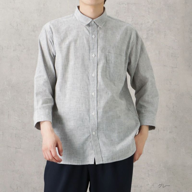 NAVY SOLOTEX(R)使用 リネンブレンド7分袖シャツ メンズ商品画像-3