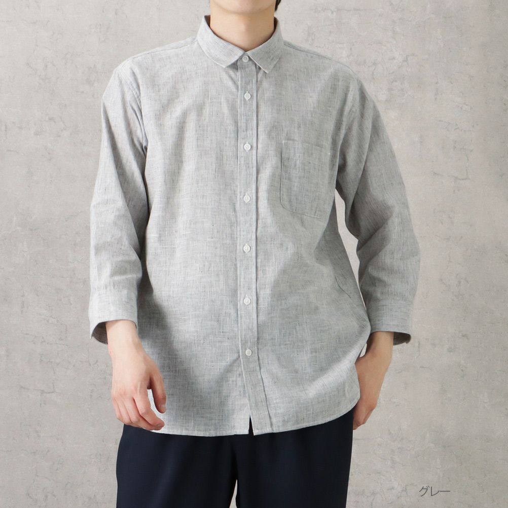 [期間限定価格]NAVY SOLOTEX(R)使用 リネンブレンド7分袖シャツ メンズ商品サムネイル-3