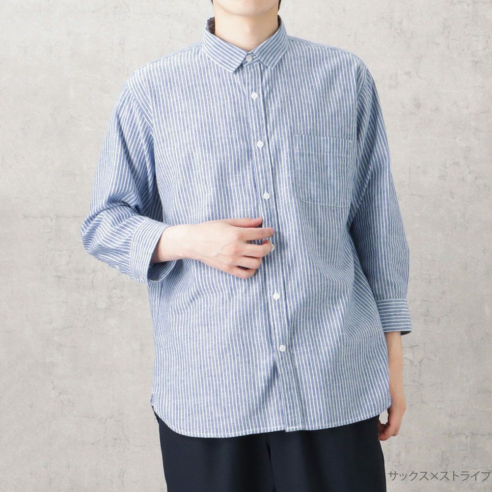 [期間限定価格]NAVY SOLOTEX(R)使用 リネンブレンド7分袖シャツ メンズ商品サムネイル-5