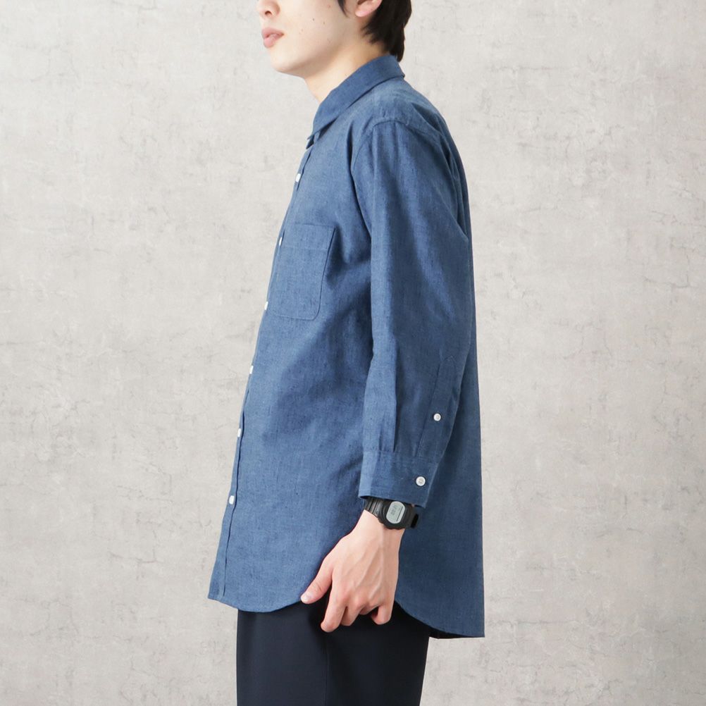 NAVY SOLOTEX(R)使用 リネンブレンド7分袖シャツ メンズ