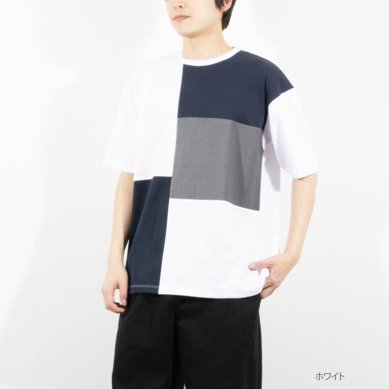 URBAN COLLECTION ポンチ素材 ブロック切替ショートスリーブTシャツ メンズ ネコポス 対応商品商品画像-1