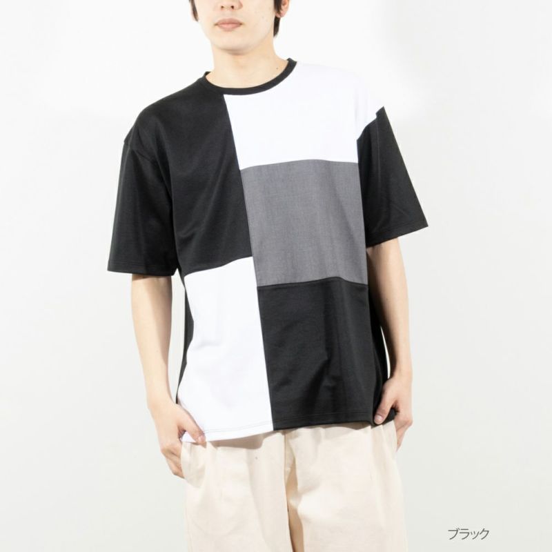 URBAN COLLECTION ポンチ素材 ブロック切替ショートスリーブTシャツ メンズ ネコポス 対応商品商品画像-2