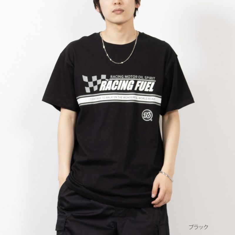 76 天竺パネルラインプリント半袖Tシャツ メンズ