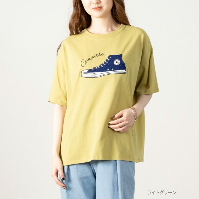 CONVERSE [大きいサイズ] シューズサガラ刺繍半袖Tシャツ クイーンサイズ レディース