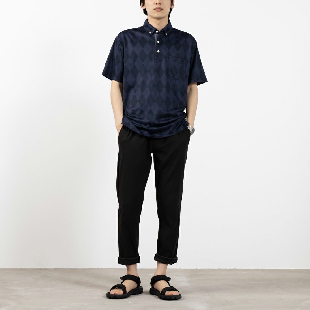 NAVY SARARI アーガイル柄ボタンダウンポロシャツ メンズ