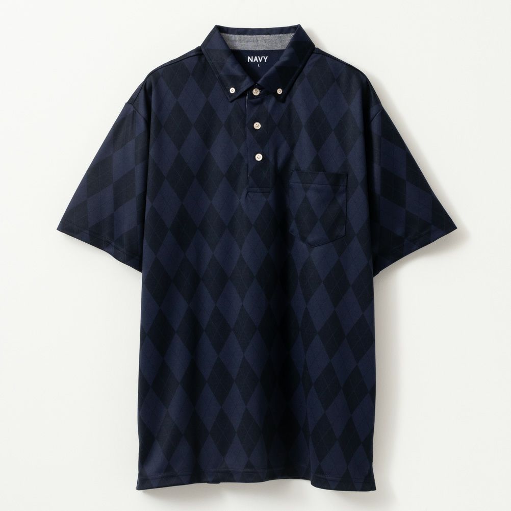 NAVY SARARI アーガイル柄ボタンダウンポロシャツ メンズ