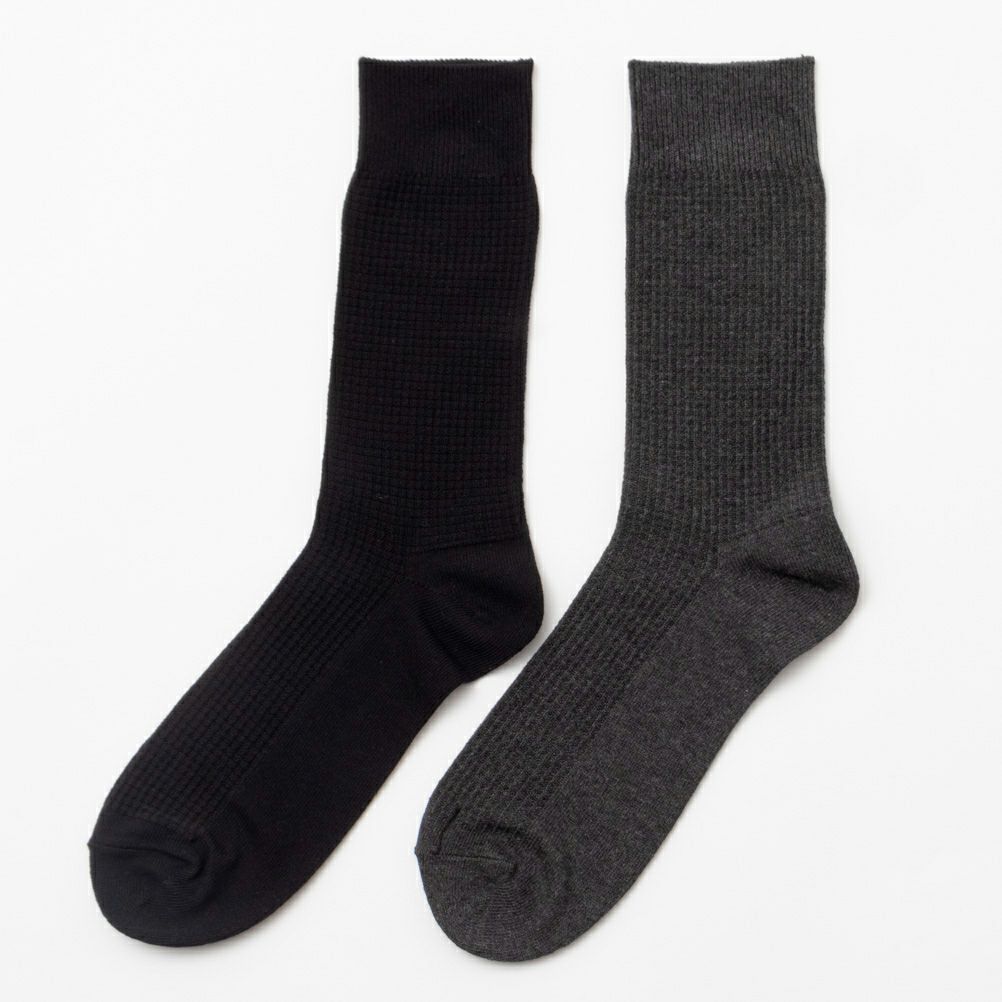 NAVY ワッフル編みクルーソックス メンズ