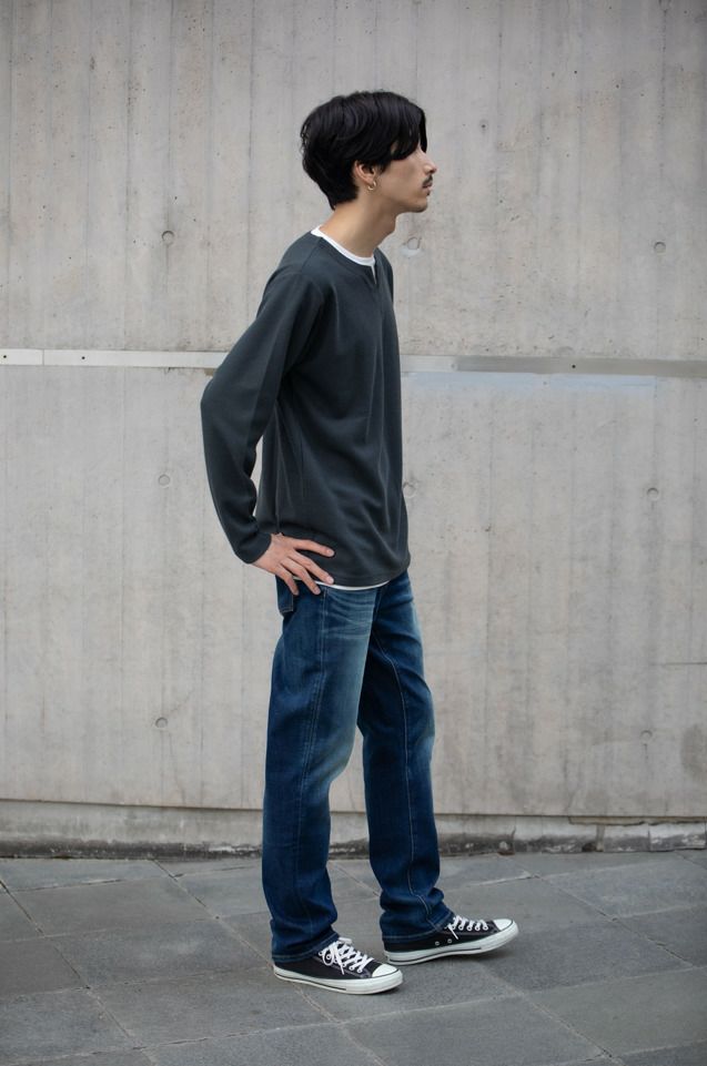 [期間限定価格]NAVY キーネックフェイクレイヤード長袖Tシャツ メンズ商品画像-3