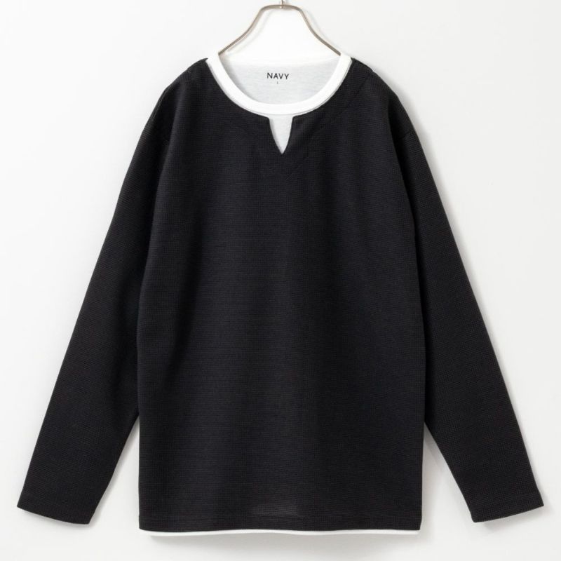 NAVY キーネックフェイクレイヤード長袖Tシャツ メンズ商品画像-5