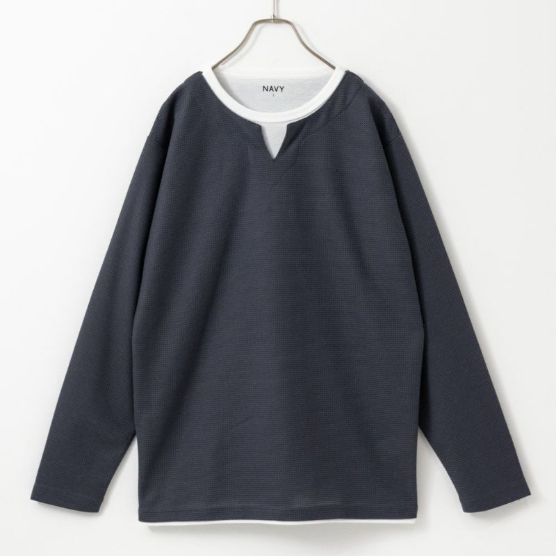 NAVY キーネックフェイクレイヤード長袖Tシャツ メンズ