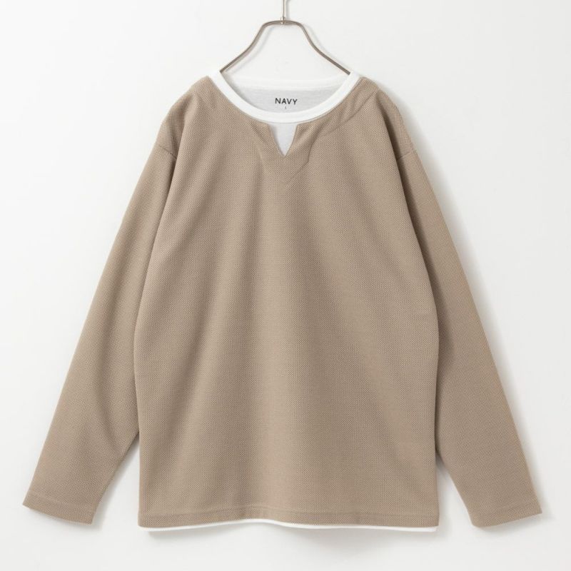 [期間限定価格]NAVY キーネックフェイクレイヤード長袖Tシャツ メンズ商品画像-8