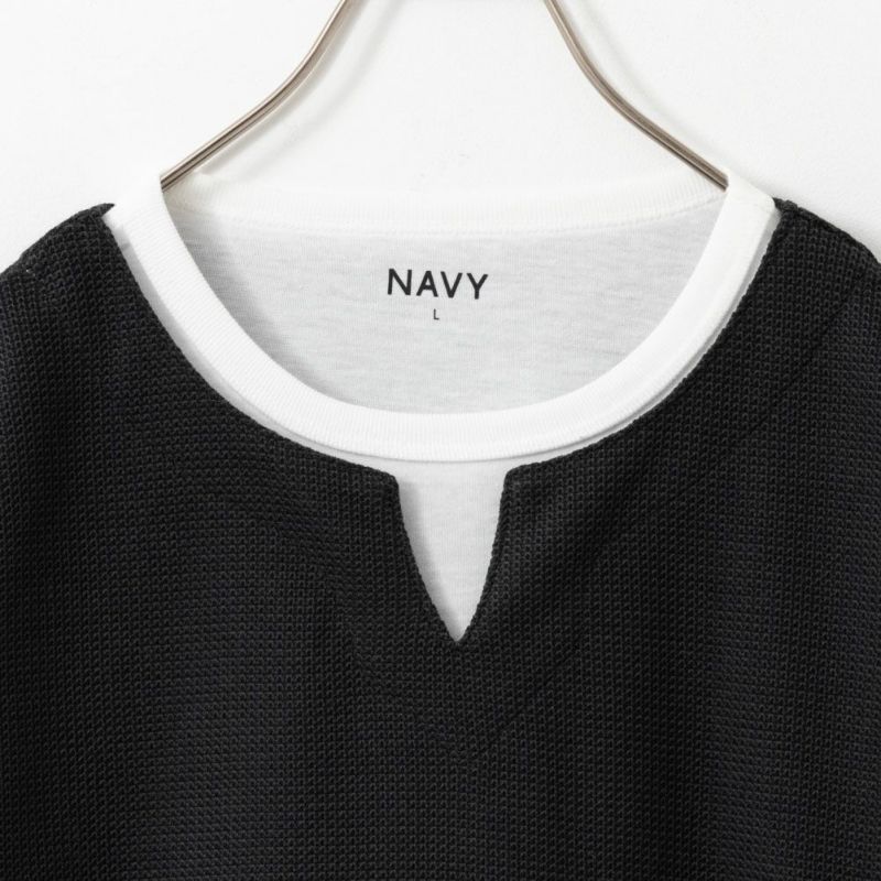 NAVY キーネックフェイクレイヤード長袖Tシャツ メンズ商品画像-9
