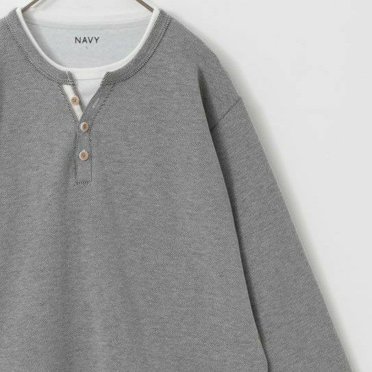NAVY ヘンリーネックフェイクレイヤード長袖Tシャツ メンズ商品サムネイル-1