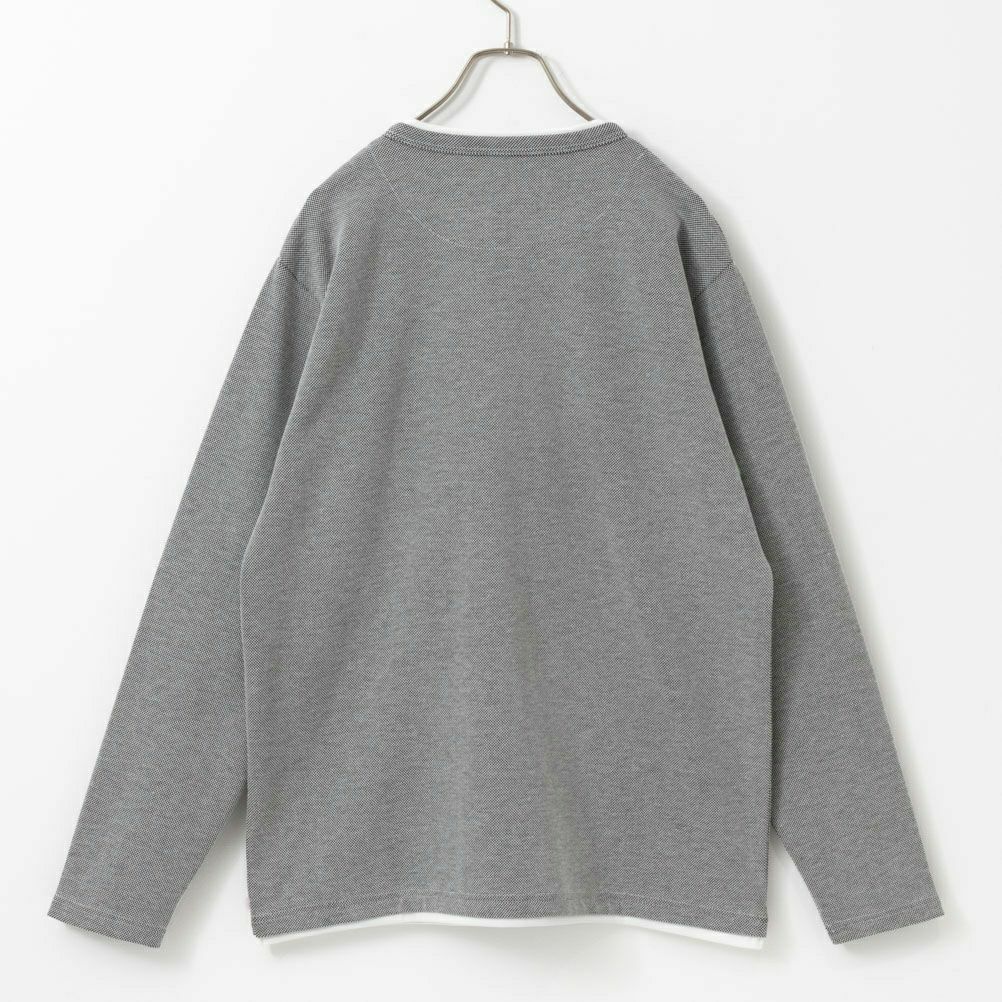 NAVY ヘンリーネックフェイクレイヤード長袖Tシャツ メンズ