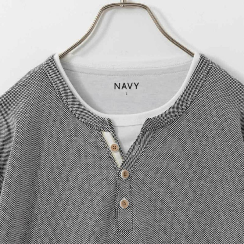 NAVY ヘンリーネックフェイクレイヤード長袖Tシャツ メンズ商品画像-5
