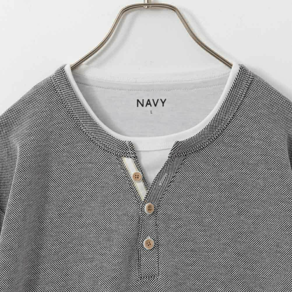 NAVY ヘンリーネックフェイクレイヤード長袖Tシャツ メンズ商品サムネイル-5