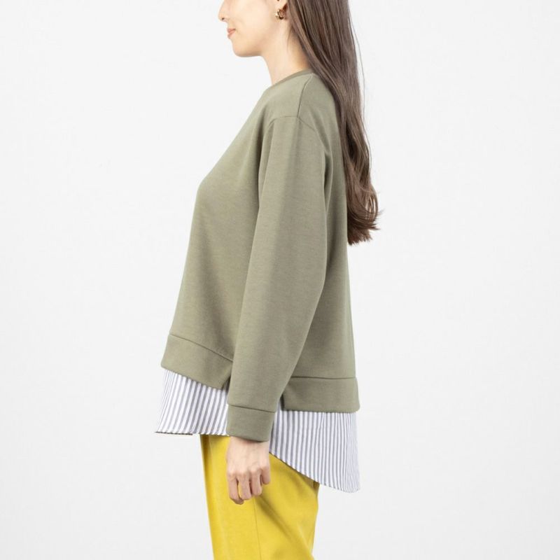 NAVY ポンチ素材 時短シャツ切り替えラウンドプルオーバー レディース商品画像-4