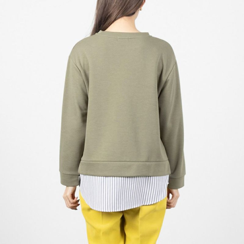 NAVY ポンチ素材 時短シャツ切り替えラウンドプルオーバー レディース商品画像-5