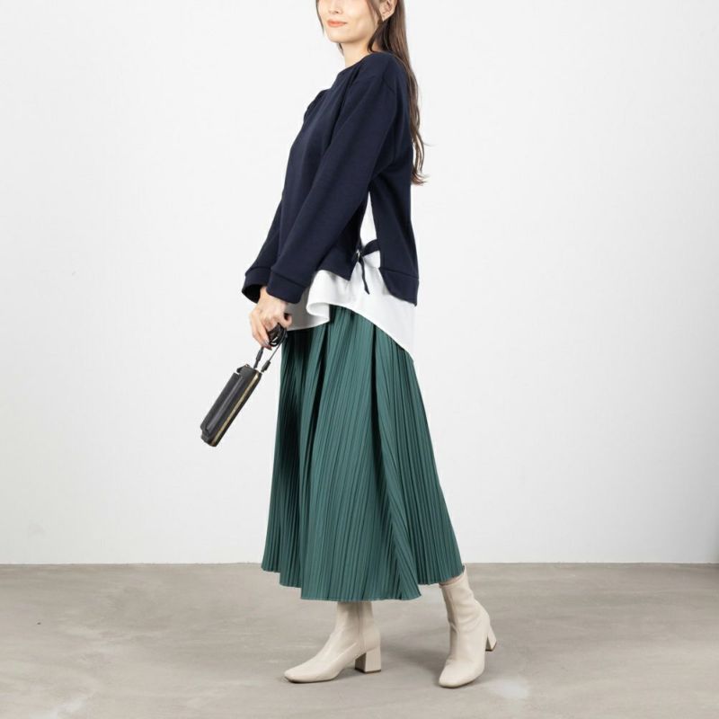 [期間限定価格]NAVY ポンチ素材 時短シャツ切り替えラウンドプルオーバー レディース商品画像-6