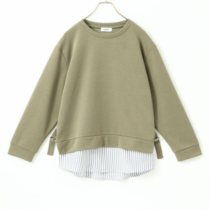 NAVY ポンチ素材 時短シャツ切り替えラウンドプルオーバー レディース商品画像-7