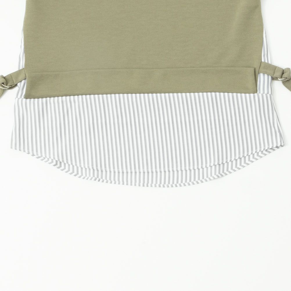 NAVY ポンチ素材 時短シャツ切り替えラウンドプルオーバー レディース