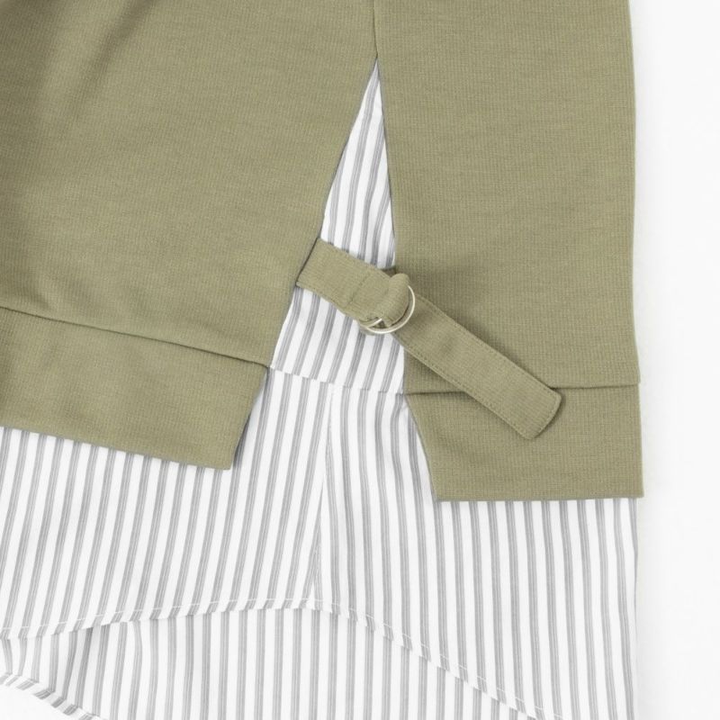 [期間限定価格]NAVY ポンチ素材 時短シャツ切り替えラウンドプルオーバー レディース商品画像-14