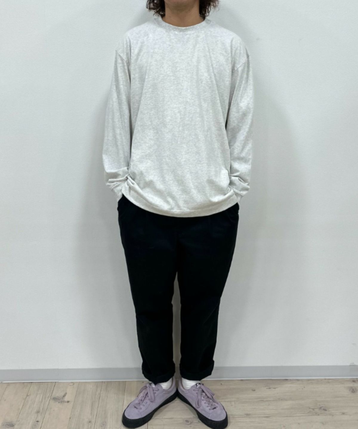 NAVY USコットン 無地長袖Tシャツ メンズ