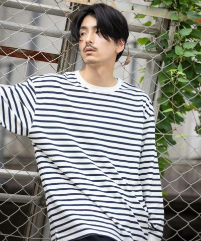 NAVY USコットン ボーダー長袖Tシャツ メンズ