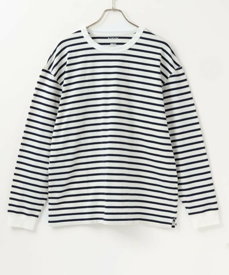 NAVY  USコットン100％ ボーダー長袖Tシャツ メンズ商品画像-2