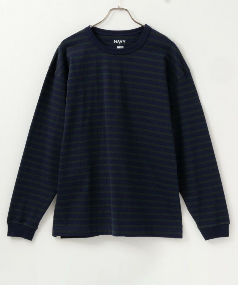 NAVY  USコットン100% ボーダー長袖Tシャツ メンズ商品画像-5