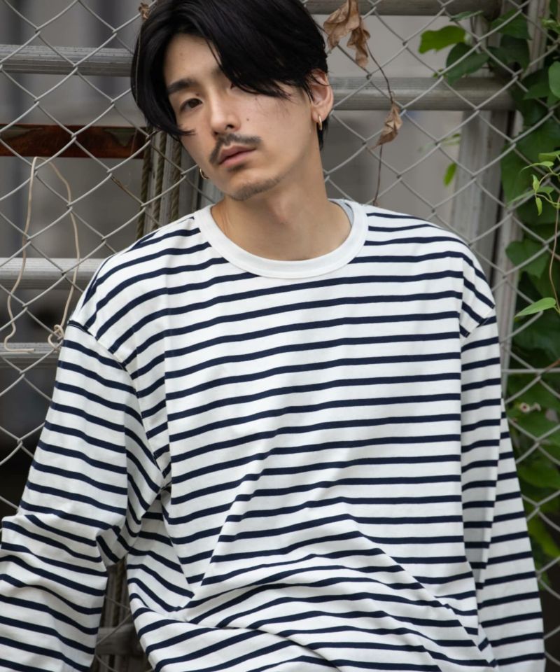 NAVY  USコットン100% ボーダー長袖Tシャツ メンズ商品画像-6