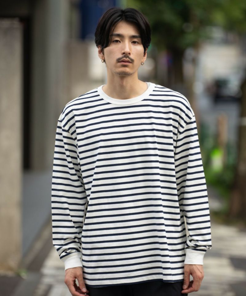 NAVY  USコットン100% ボーダー長袖Tシャツ メンズ商品画像-8