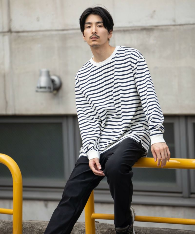 NAVY  USコットン100% ボーダー長袖Tシャツ メンズ商品画像-9