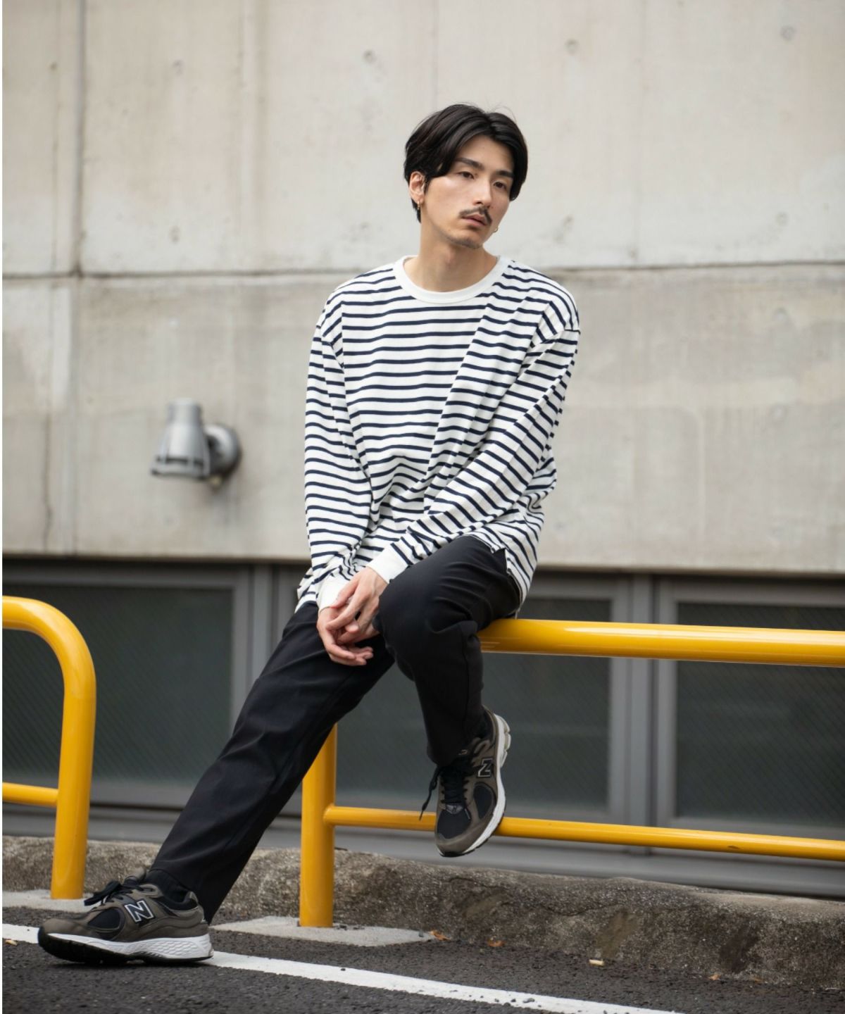 NAVY USコットン ボーダー長袖Tシャツ メンズ