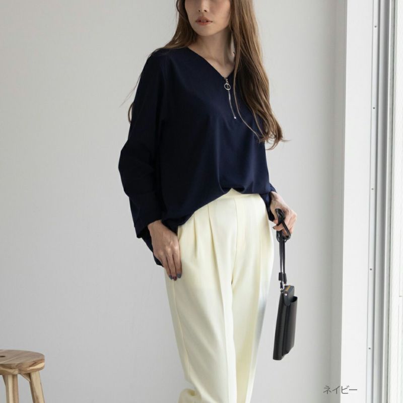 NAVY ハーフジップシャツ レディース商品画像-1
