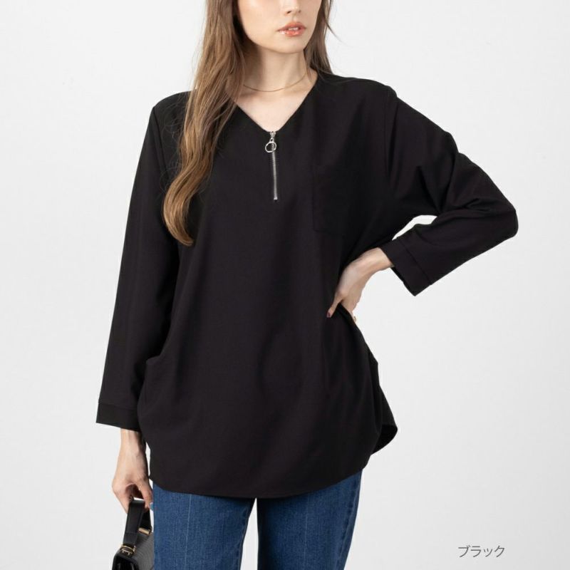 NAVY ハーフジップシャツ レディース商品画像-2