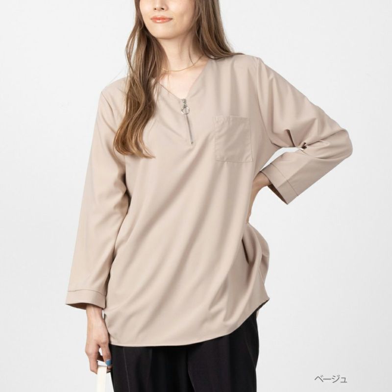 NAVY ハーフジップシャツ レディース商品画像-3